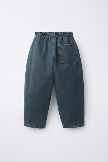 ELASTIC WAIST BALLOON JEANS — Blue / Green 1