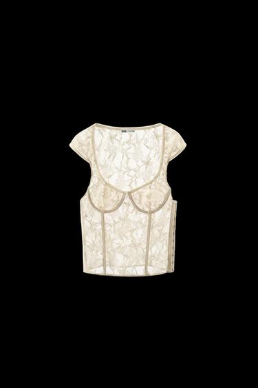 TOP BUSTIER AROS ENCAJE - Blanco roto de Zara - Imagen 0