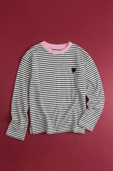 STRIPED T-SHIRT WITH EMBROIDERED HEART - Stripes by Zara