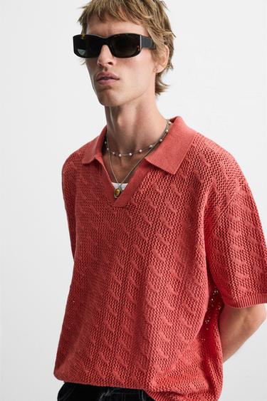 OPEN KNIT POLO SHIRT - Red by Zara