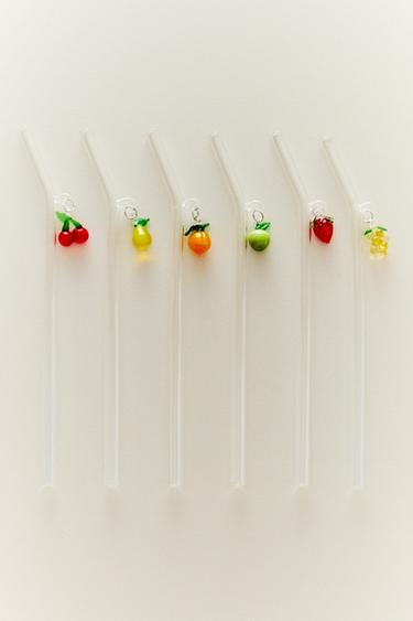 PACK OF FRUIT BOROSILICATE GLASS STRAWS (PACK OF 6) - Red by Zara - Image 4