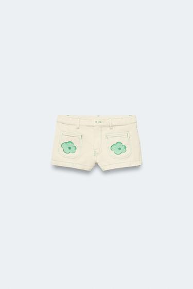 شورت من 2-14 سنة بغرزات زهرية LIMITED EDITION - مطبوع الخاص بـ Zara