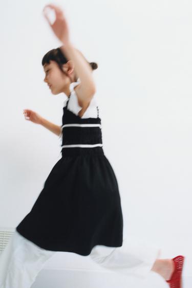 Zara CONTRAST PIPING BOW DRESS - Black / Ecru - Image 0
