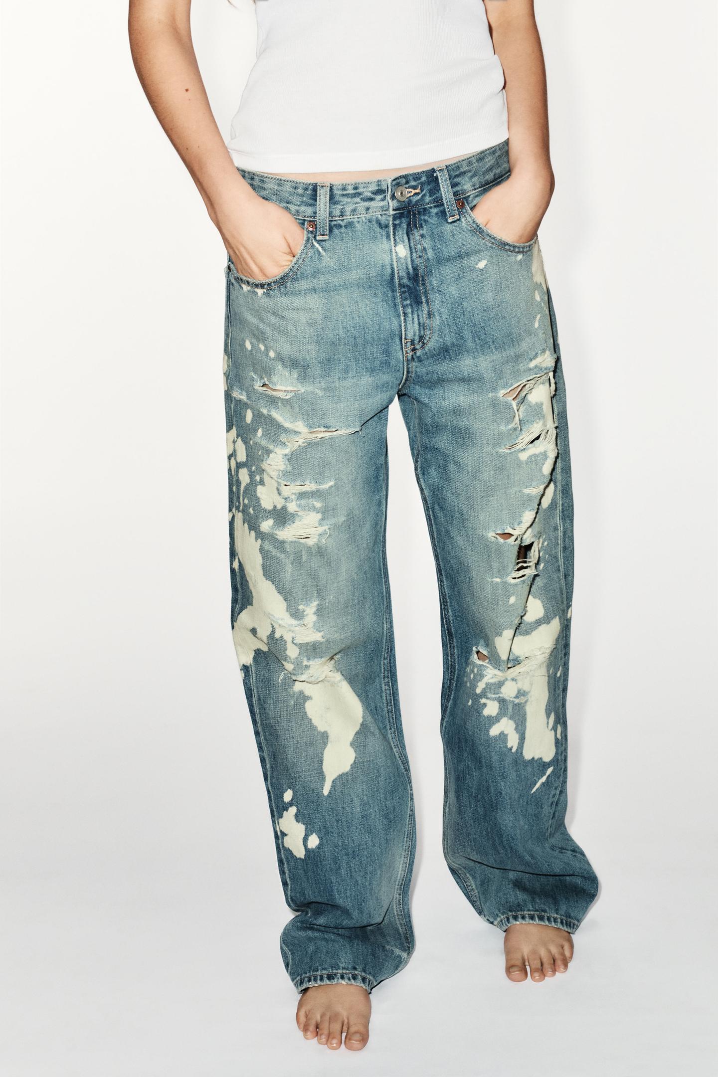 Женские джинсы Zara Mid-Rise Boyfriend Splatter, цвет: Синий — фото 2