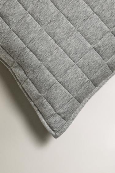 GREY COTTON JERSEY MELANGE CUSHION COVER FOR QUILTS - Light grey by Zara - Image 1