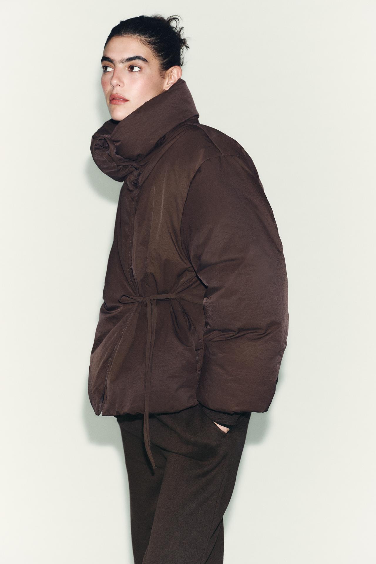 SHORT QUILTED WATER-REPELLENT ANORAK — Dark brown