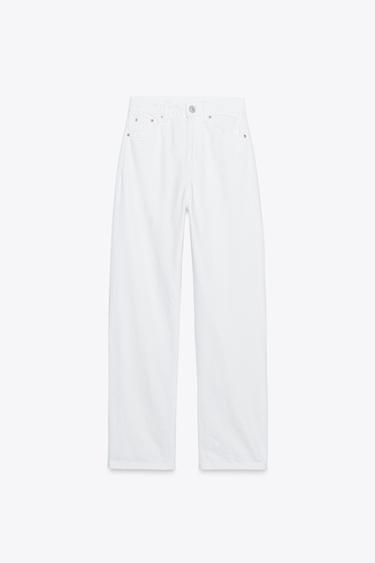 JEANS TRF MOM FIT بسرج عالٍ - أبيض الخاص بـ Zara