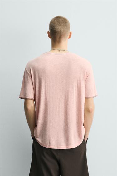 CONTRAST VISCOSE/LINEN T-SHIRT - Light pink by Zara - Image 2