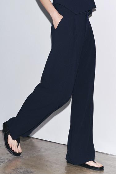 ZW COLLECTION WIDE-LEG DARTED TROUSERS - Navy blue by Zara