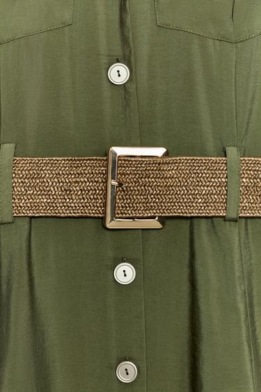 ROBE MI-LONGUE CHEMISE AVEC CEINTURE - Kaki de Zara - Image 9