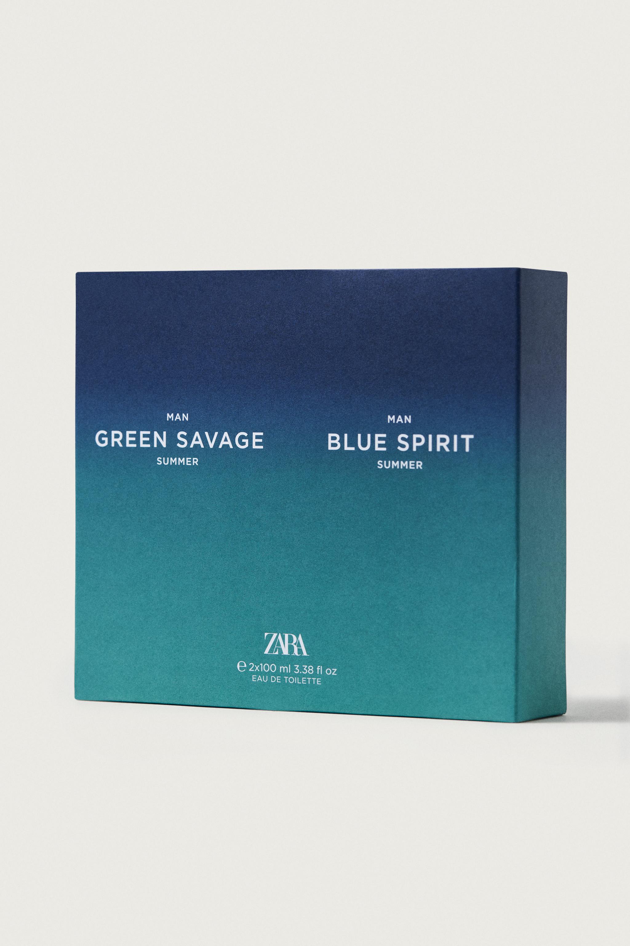 MAN BLUE SPIRIT + MAN GREEN SAVAGE SUMMER EDT 2x100 ML / 3.38 oz — TINTED LEATHER