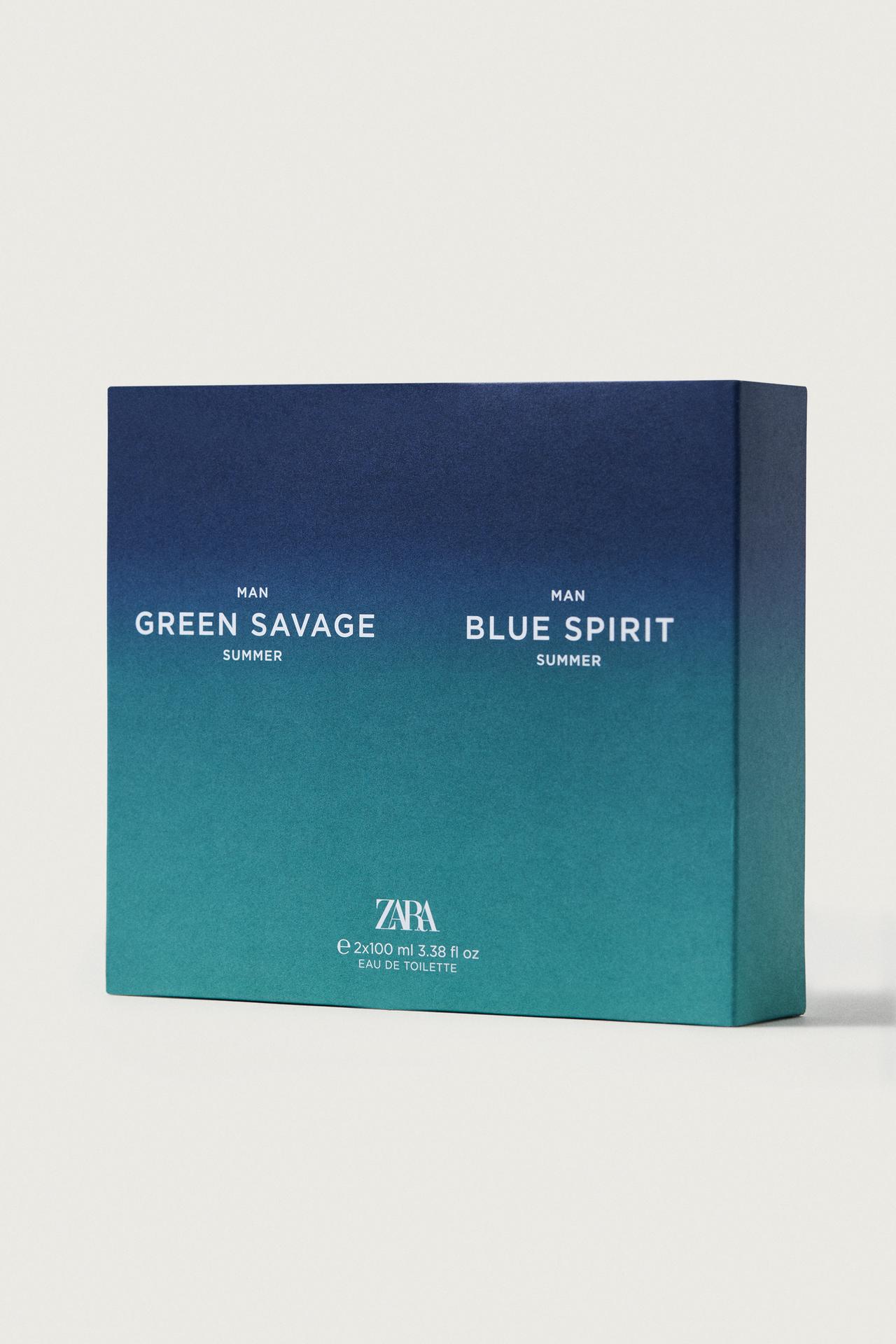 MAN BLUE SPIRIT + MAN GREEN SAVAGE SUMMER EDT 2x100 ML / 3.38 oz — TINTED LEATHER