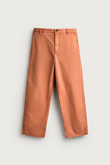 WASHED STRAIGHT-FIT CHINO PANTS — Orange 1