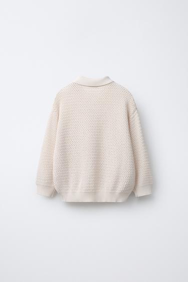 KNIT CROCHET JUMPER - Ecru by Zara - Image 1