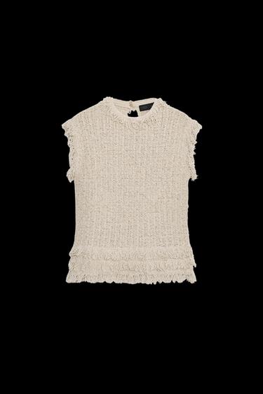 TEXTURED KNIT FRINGED TOP - Ecru by Zara - Image 0