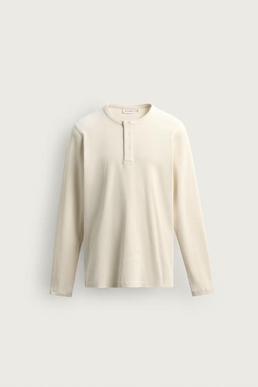 RIBBED HENLEY T-SHIRT - Ecru by Zara