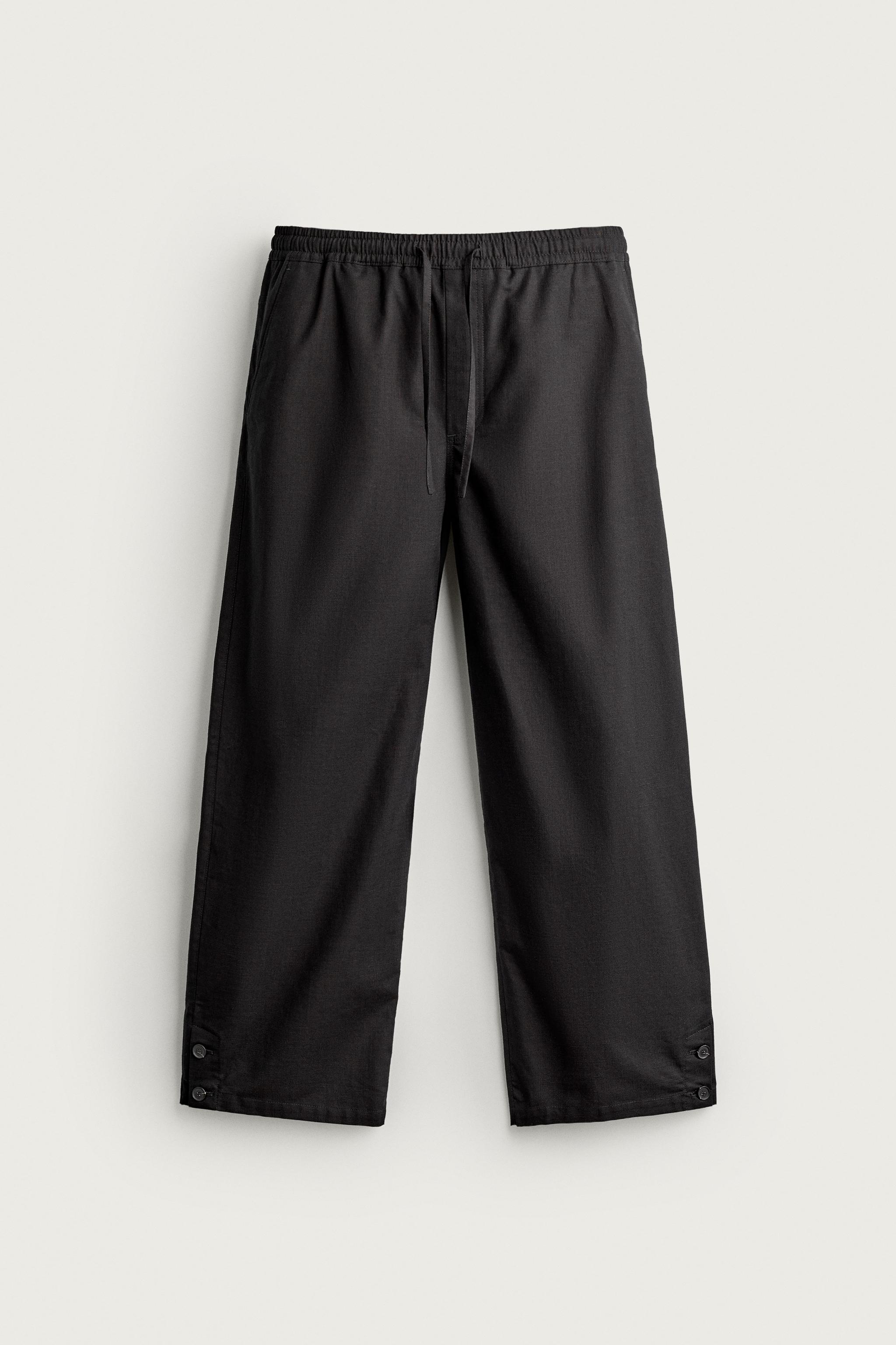 RELAXED FIT BUTTON PANTS — Black