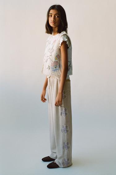 CALÇA RETA BORDADA - Areia da Zara