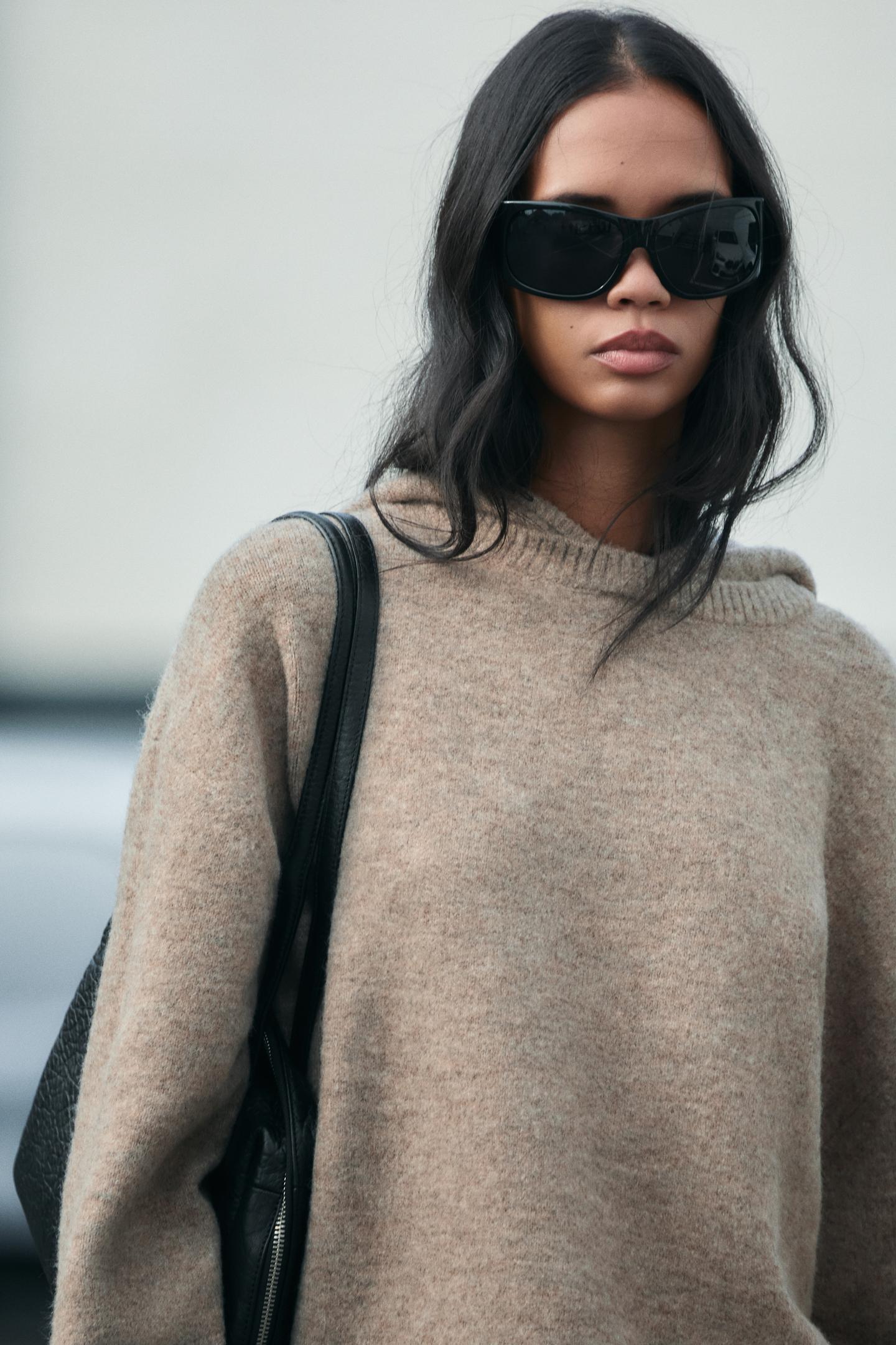 Женское худи Zara Oversized Knit, цвет: Светлый норковый — фото 5
