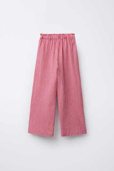 GINGHAM CHECK TROUSERS - Red by Zara - Image 1