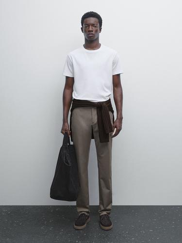Pantalón slim fit mezcla algodón - Negro oro de Zara