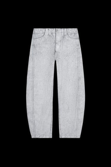 Zara ZW COLLECTION TAPERED COATED MID-RISE JEANS - Blue - Image 0