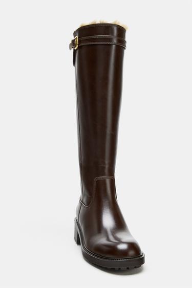 BOTTES PLATES EN CUIR AVEC BOUCLE ET HYDROFUGES - Marron de Zara - Image 5