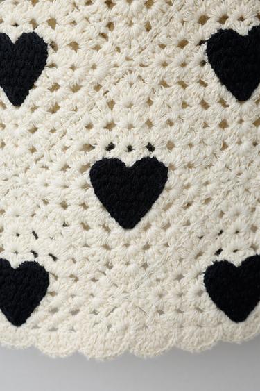 ROBE EN MAILLE CROCHET CŒURS - Écru / Noir de Zara - Image 3