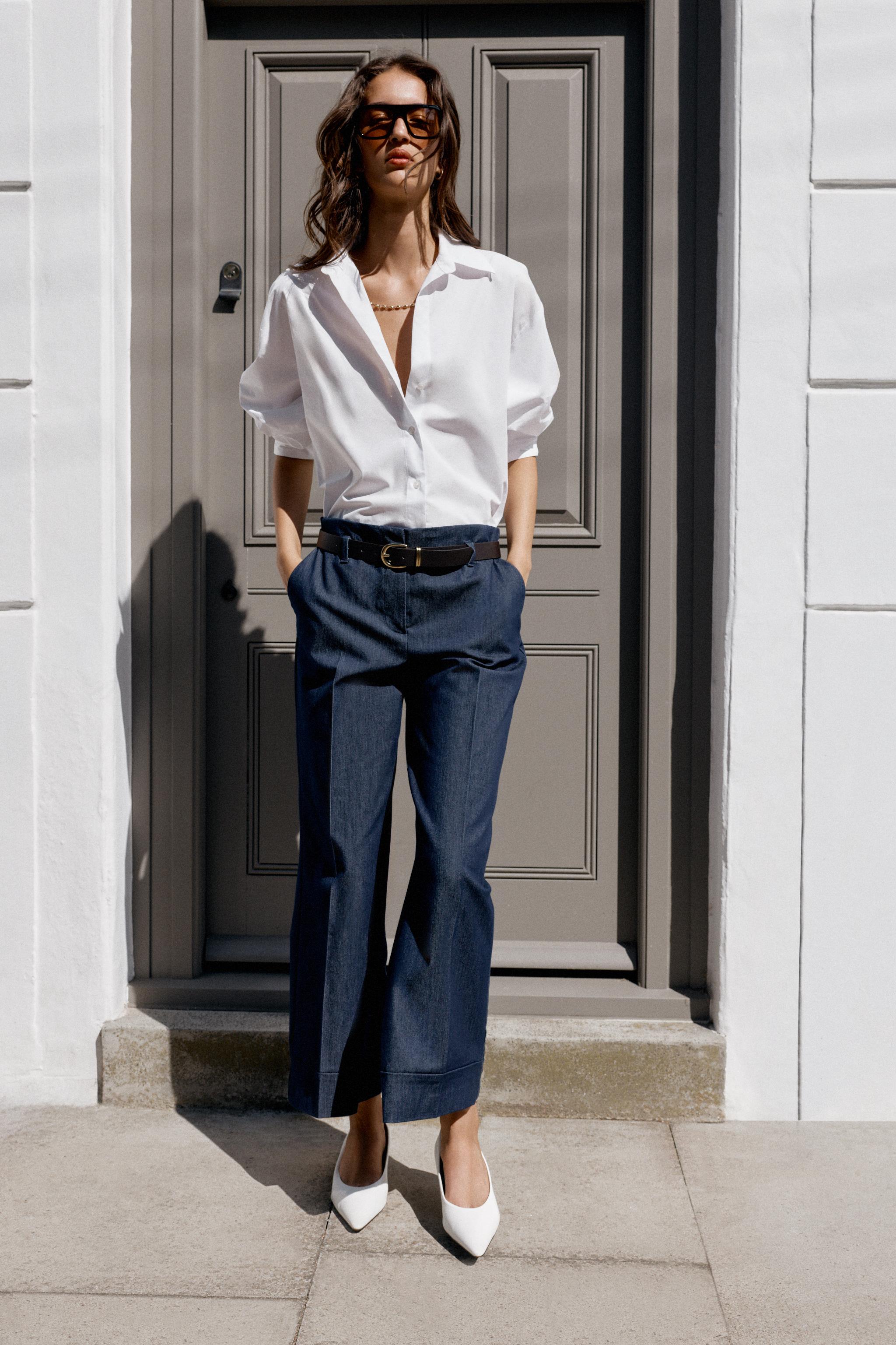 CUFFED HEM BELTED PANTS — Indigo