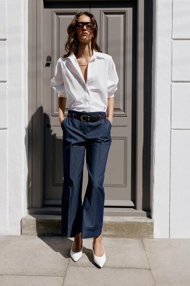 BELTED TROUSERS WITH TURN-UP HEMS - Indigo by Zara