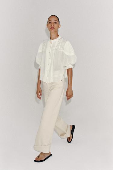 ZW COLLECTION ROMANTIC COTTON SHIRT - Ecru by Zara - Image 5