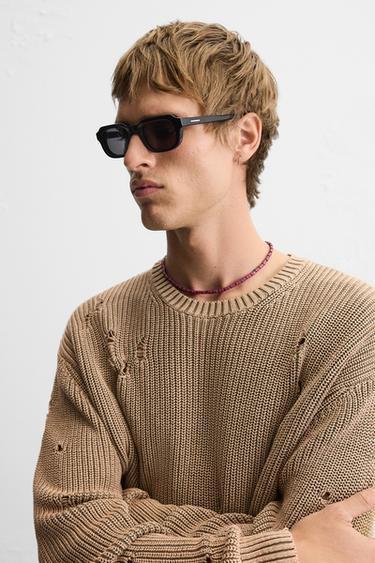 ACID WASH RIPPED SWEATER - camel by Zara - Image 5