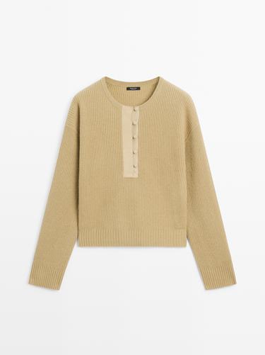 Pull en maille de laine mélangée - Moutarde de Zara