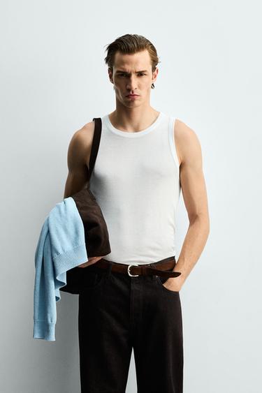 SLIM FIT TANK PÓLÓ VISZKÓZ SZERKEZETTEL – Fehér a ZARA-tól