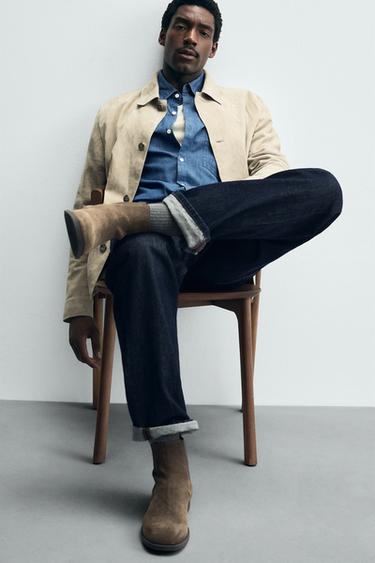 Zara LEATHER CHELSEA BOOTS - Taupe Gray