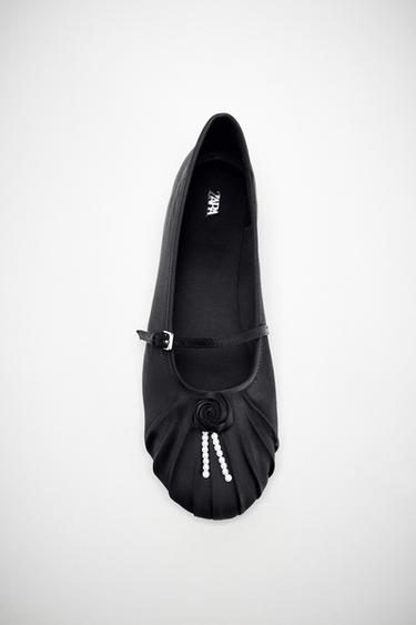 SATIN-EFFECT BALLERINAS WITH DETAIL - Black by Zara