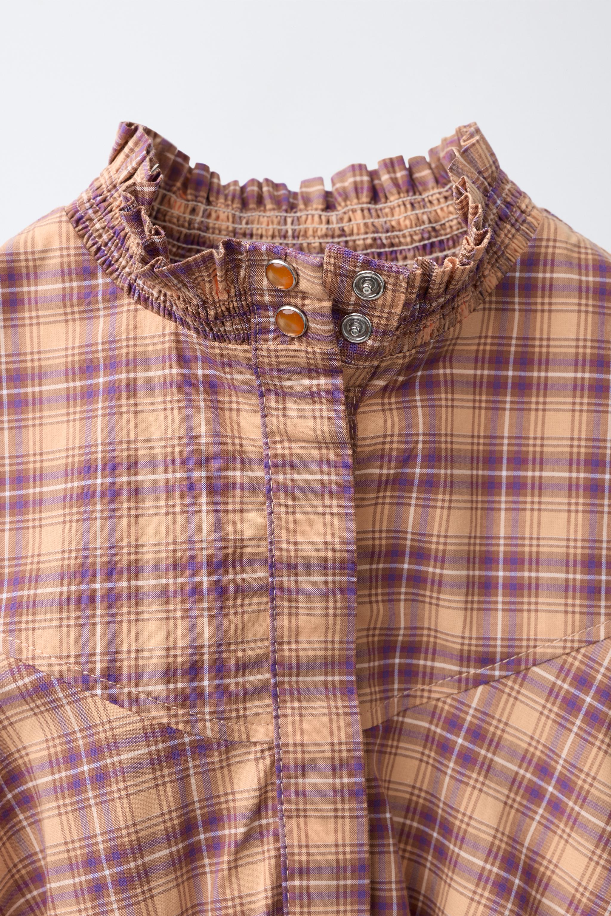 Детские рубашки Zara ELASTICIZED HIGH COLLAR SHIRT — фото 4