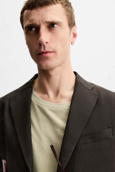 Zara 100% LINEN BLAZER - Brown
