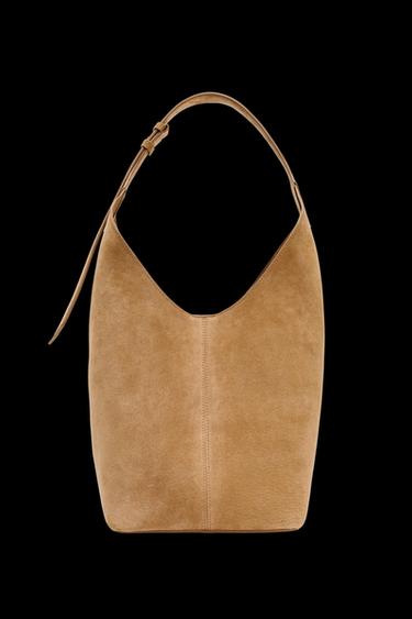 Zara LEATHER MAXI BUCKET BAG WITH HANDLE DETAIL - SAND/BROWN - Image 0