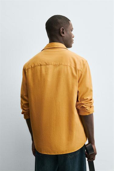 CHEMISE LYOCELL - COTON À POCHES - Jaune vif de Zara - Image 2