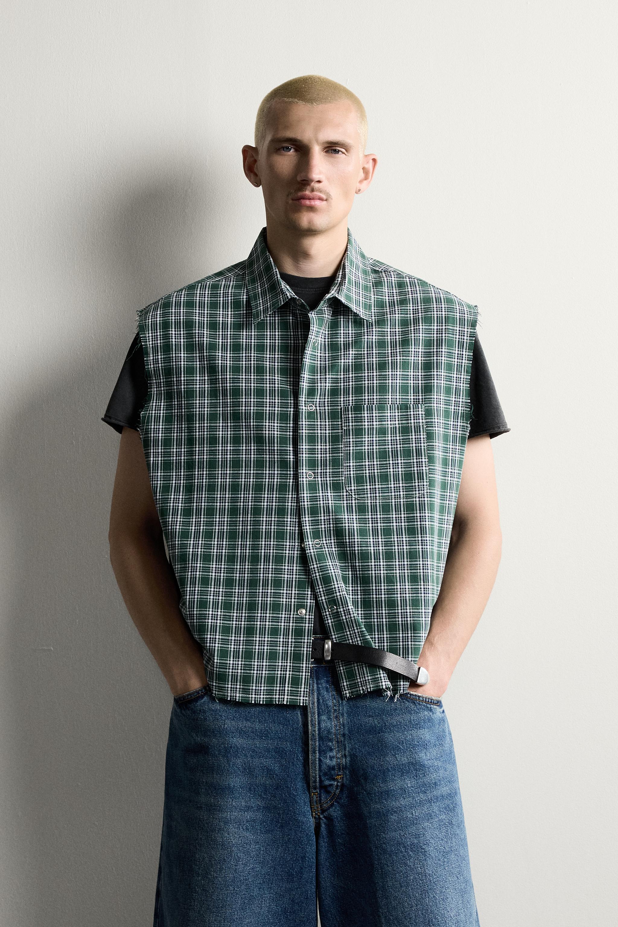 PLAID CROPPED TANK SHIRT — Greens