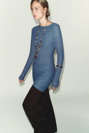 ROBE MINI DRAPÉE TEXTURÉE - Bleu / Acier de Zara - Image 5