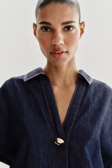 Z1975 DENIM SHIRT WITH GOLD APPLIQUÉ - Blue by Zara - Image 2