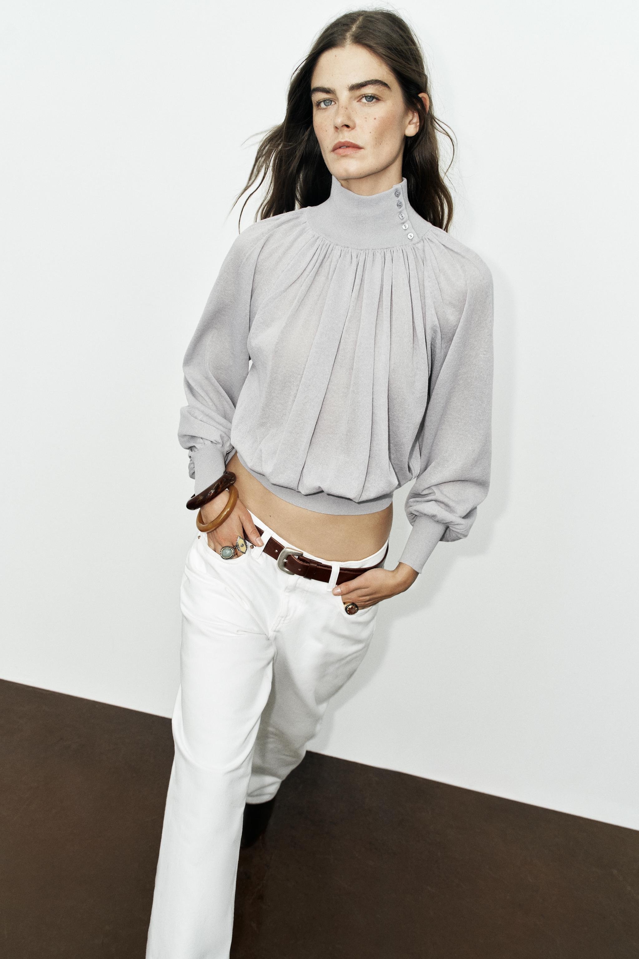 Zara CONTRAST KNIT FLOWY BLOUSE — фото 2