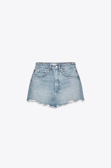 تنورة قصيرة DENIM TRF بستايل ممزق - أزرق فاتح by Zara