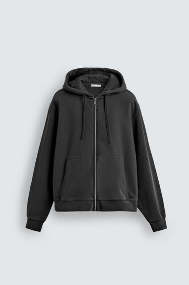 SWEAT ZIPPÉ À CAPUCHE - Noir délavé de Zara