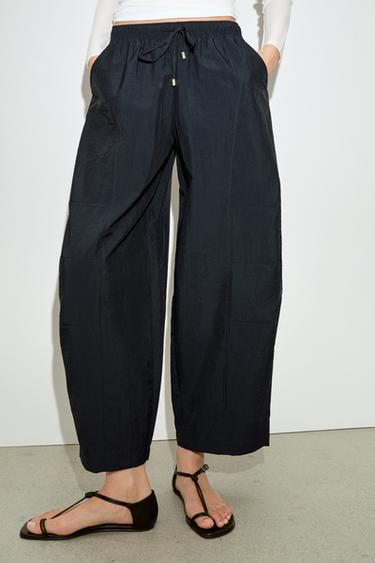 Zara ELASTIC WAIST BARREL PANTS - Dark gray