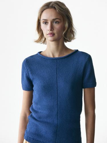 Zara Short sleeve knit cotton blend sweater - Bluish