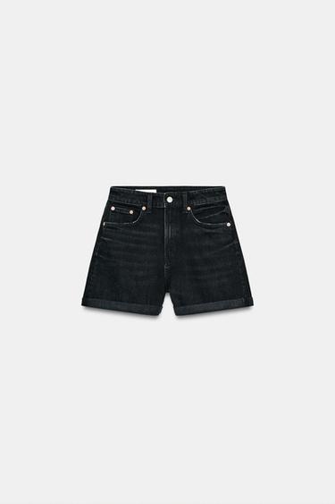 Zara TRF MOM FIT HIGH WAIST SHORTS - Faded black