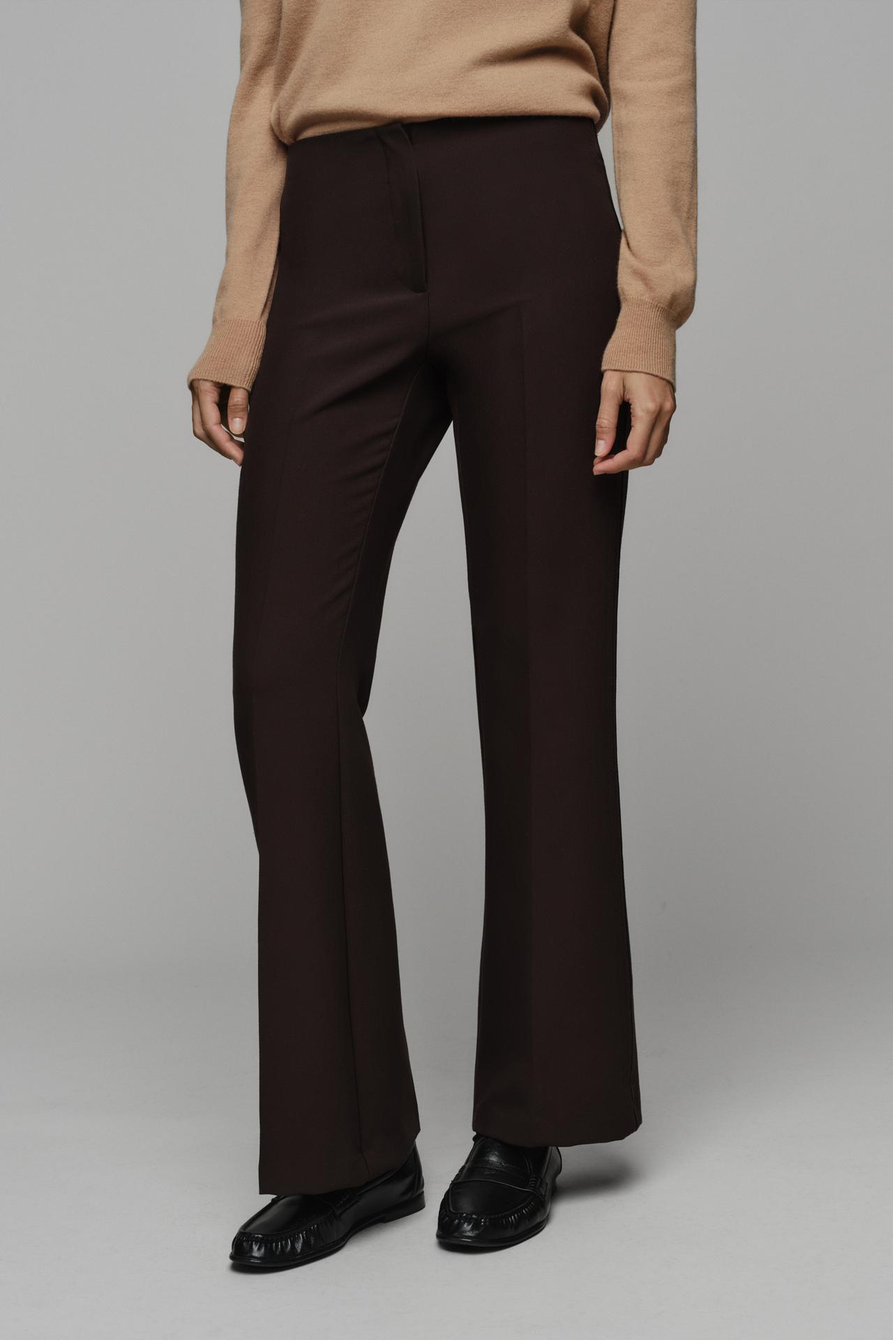 LOW-RISE FLARE PANTS — Brown
